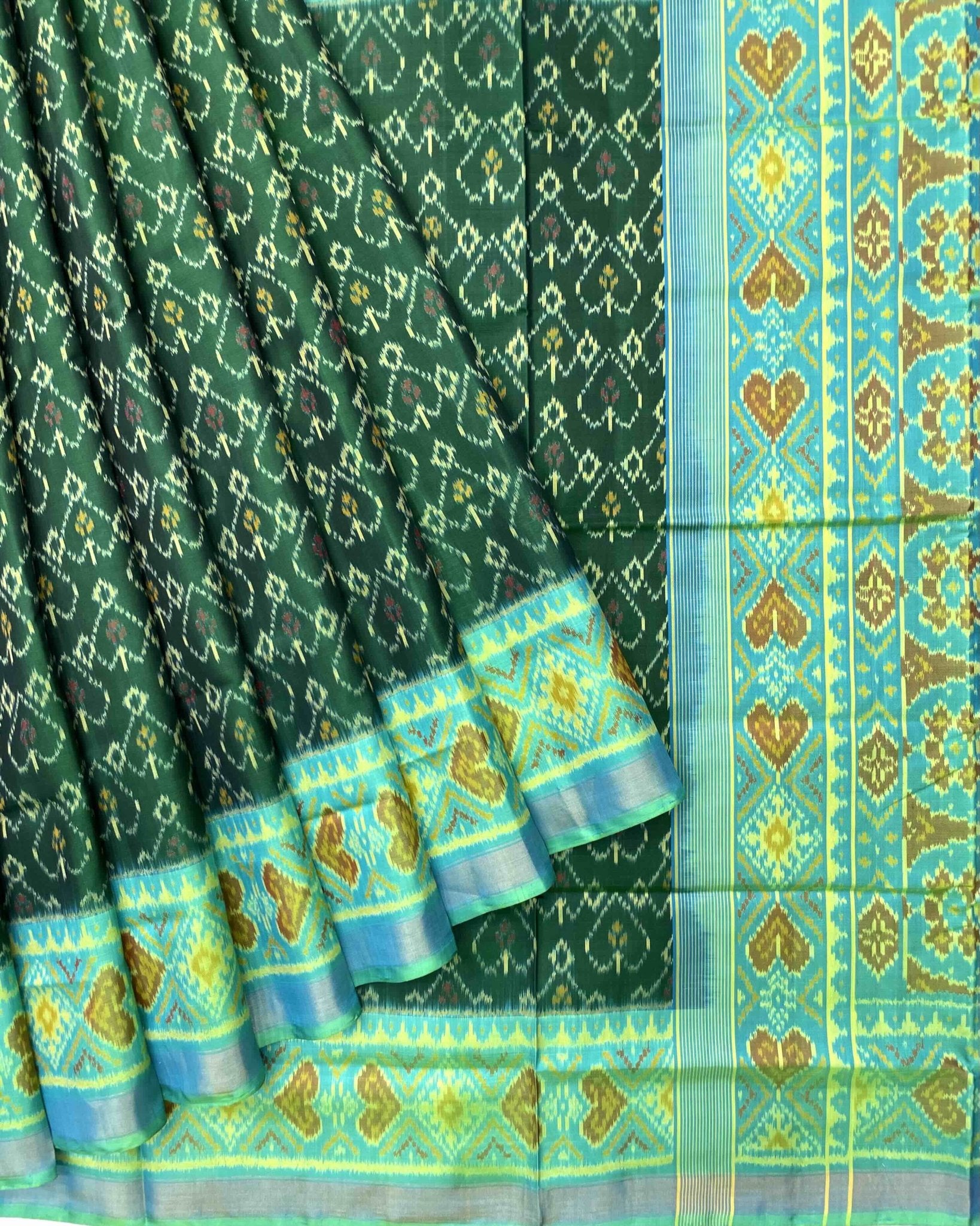 Sea Green & Green Pan Design Patola Saree - SindhoiPatolaArt