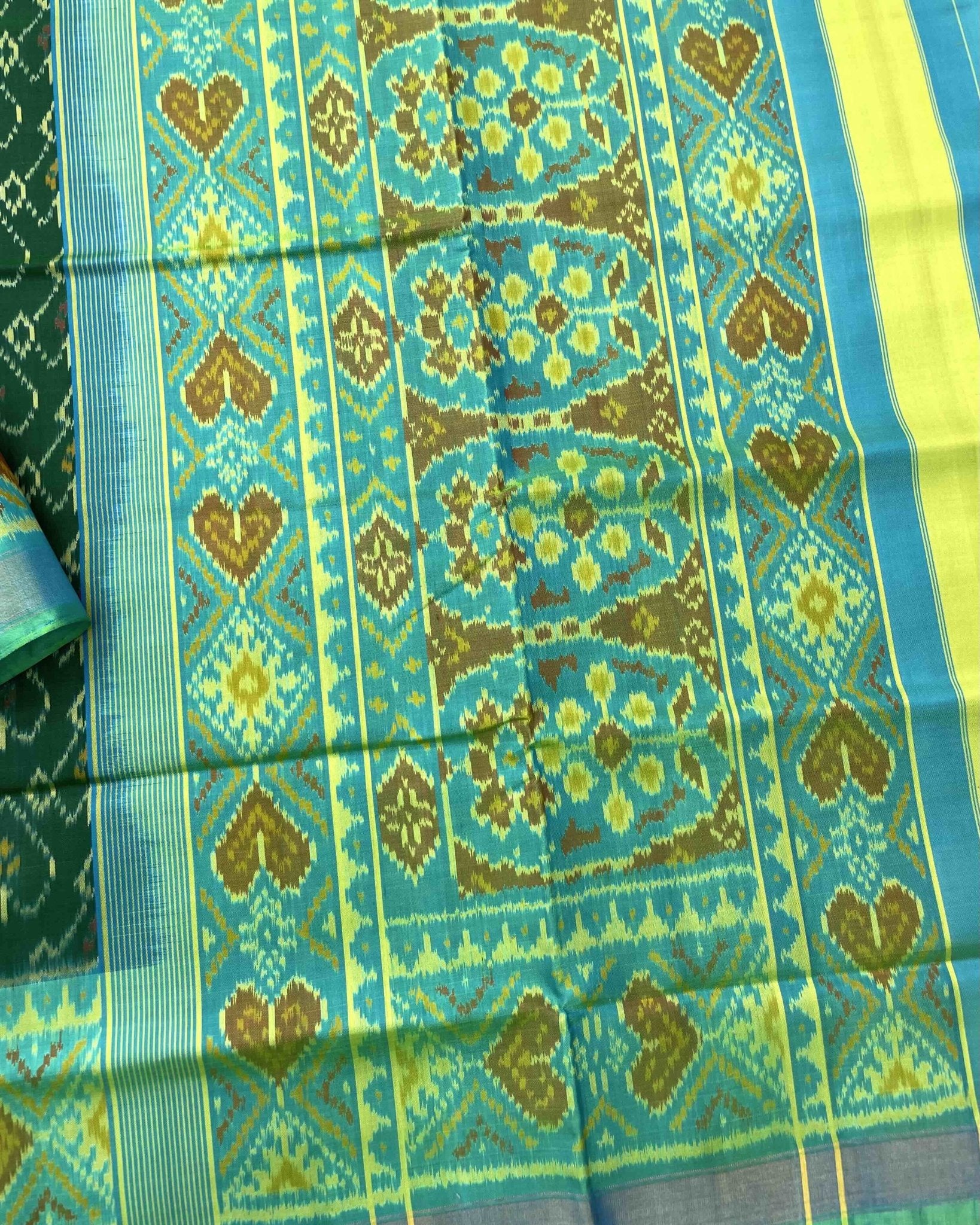 Sea Green & Green Pan Design Patola Saree - SindhoiPatolaArt