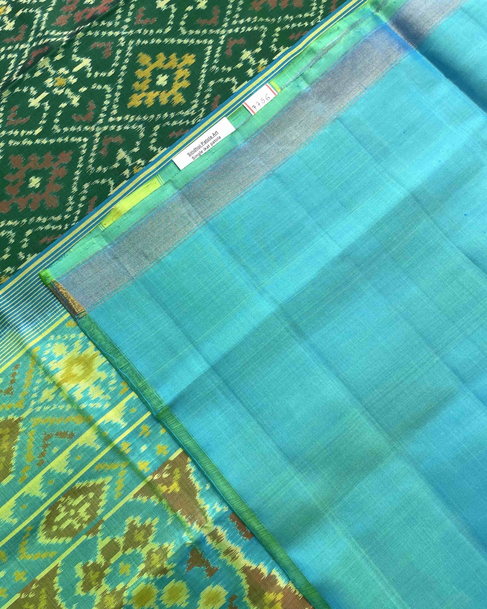 Sea Green & Green Panchanda Patola Saree - SindhoiPatolaArt