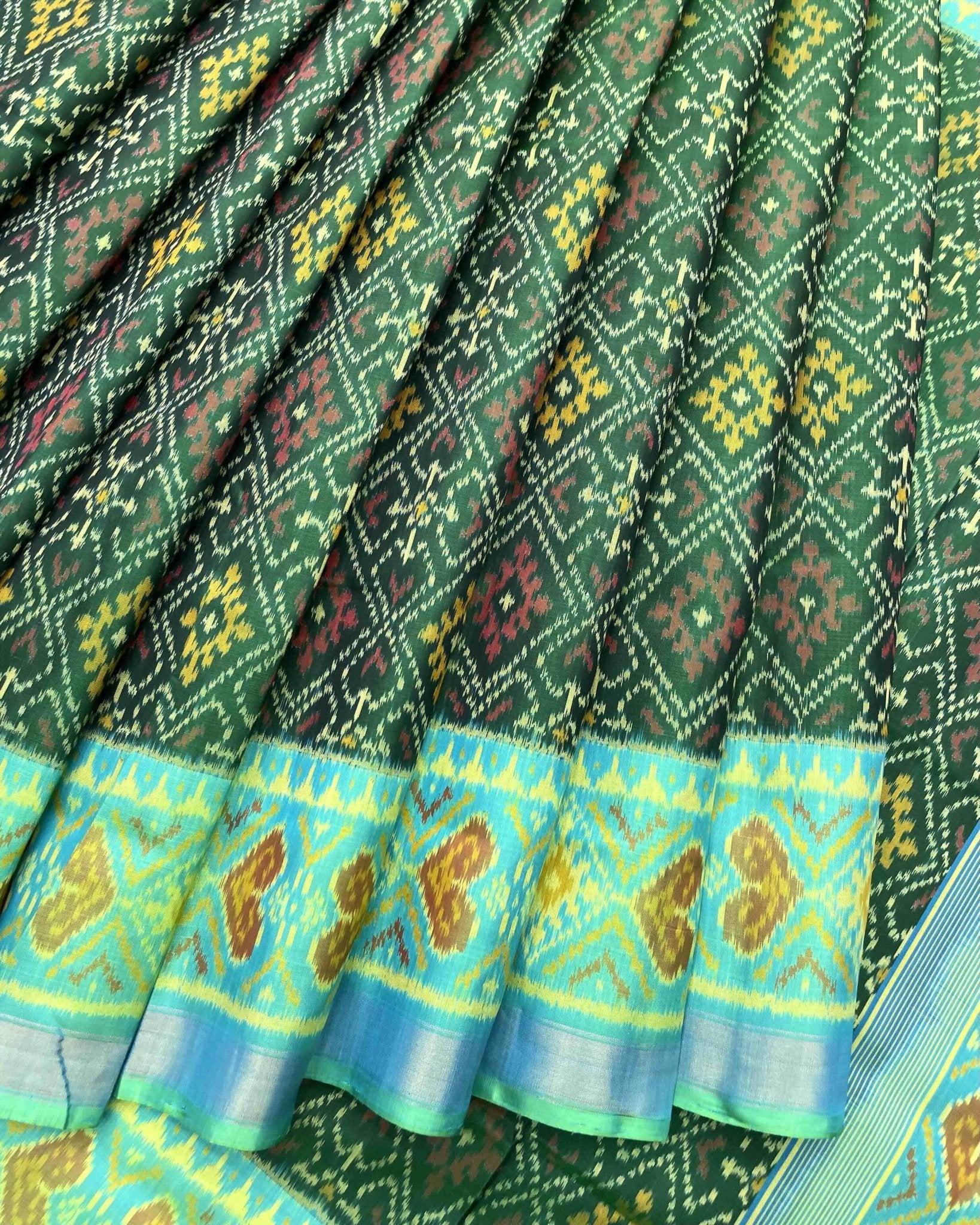 Sea Green & Green Panchanda Patola Saree - SindhoiPatolaArt