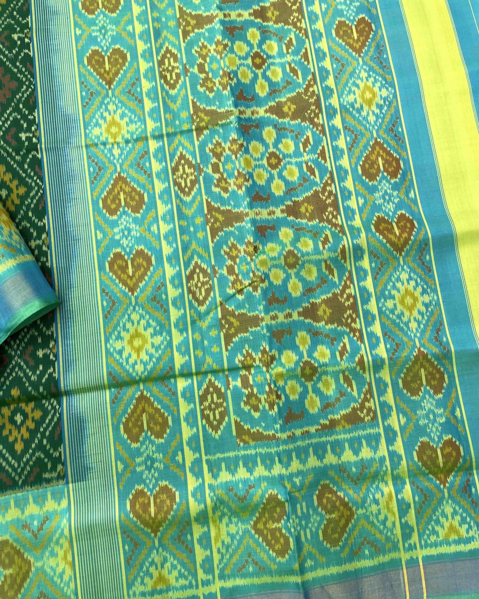 Sea Green & Green Panchanda Patola Saree - SindhoiPatolaArt