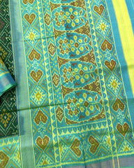 Sea Green & Green Panchanda Patola Saree - SindhoiPatolaArt