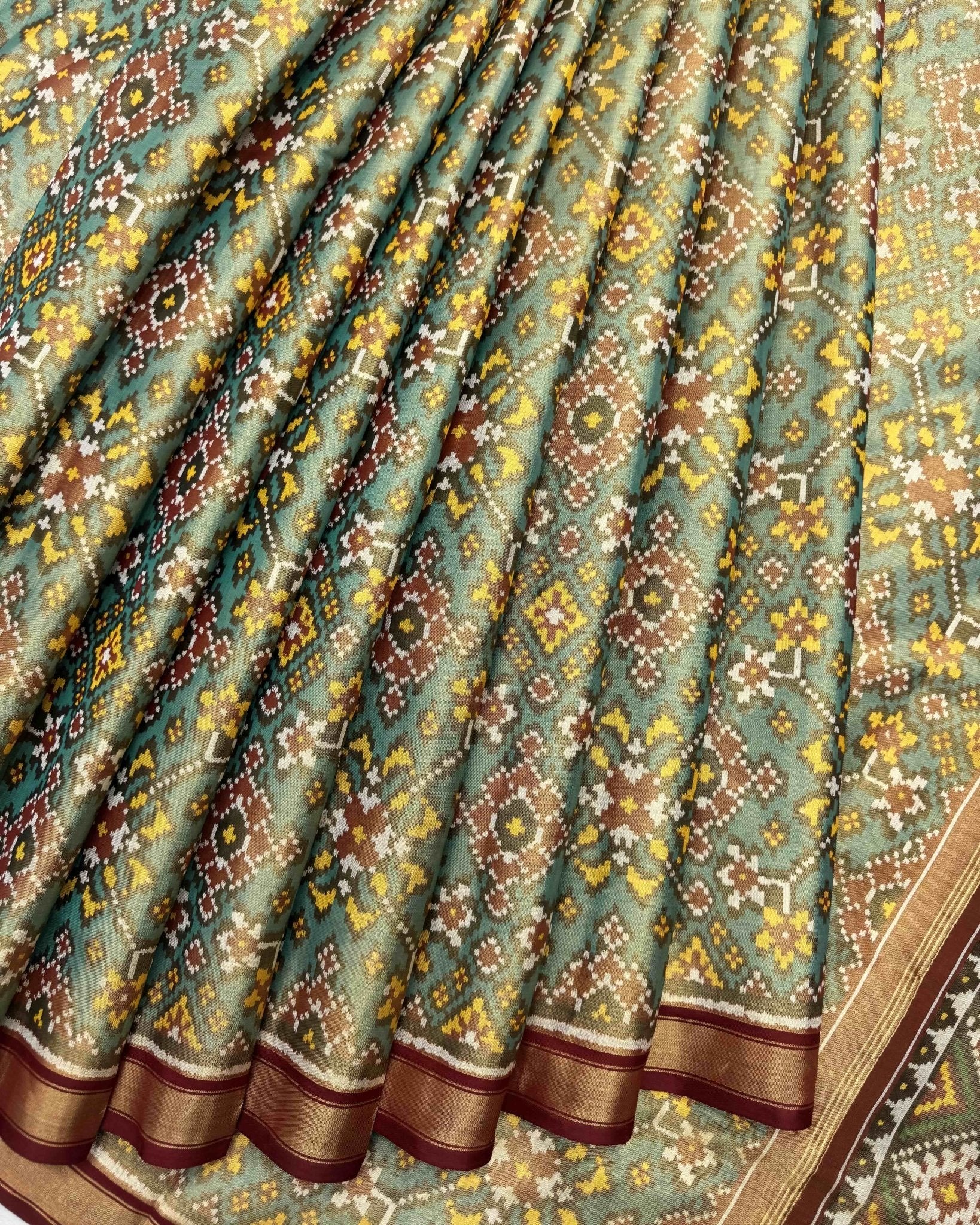 Sea Green Navratan Tissue Patola Saree - SindhoiPatolaArt