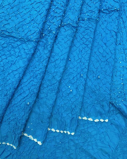 Sky Blue Habotai Bandhani Saree - SindhoiPatolaArt