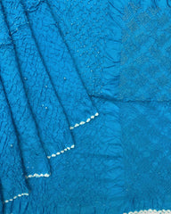 Sky Blue Habotai Bandhani Saree - SindhoiPatolaArt