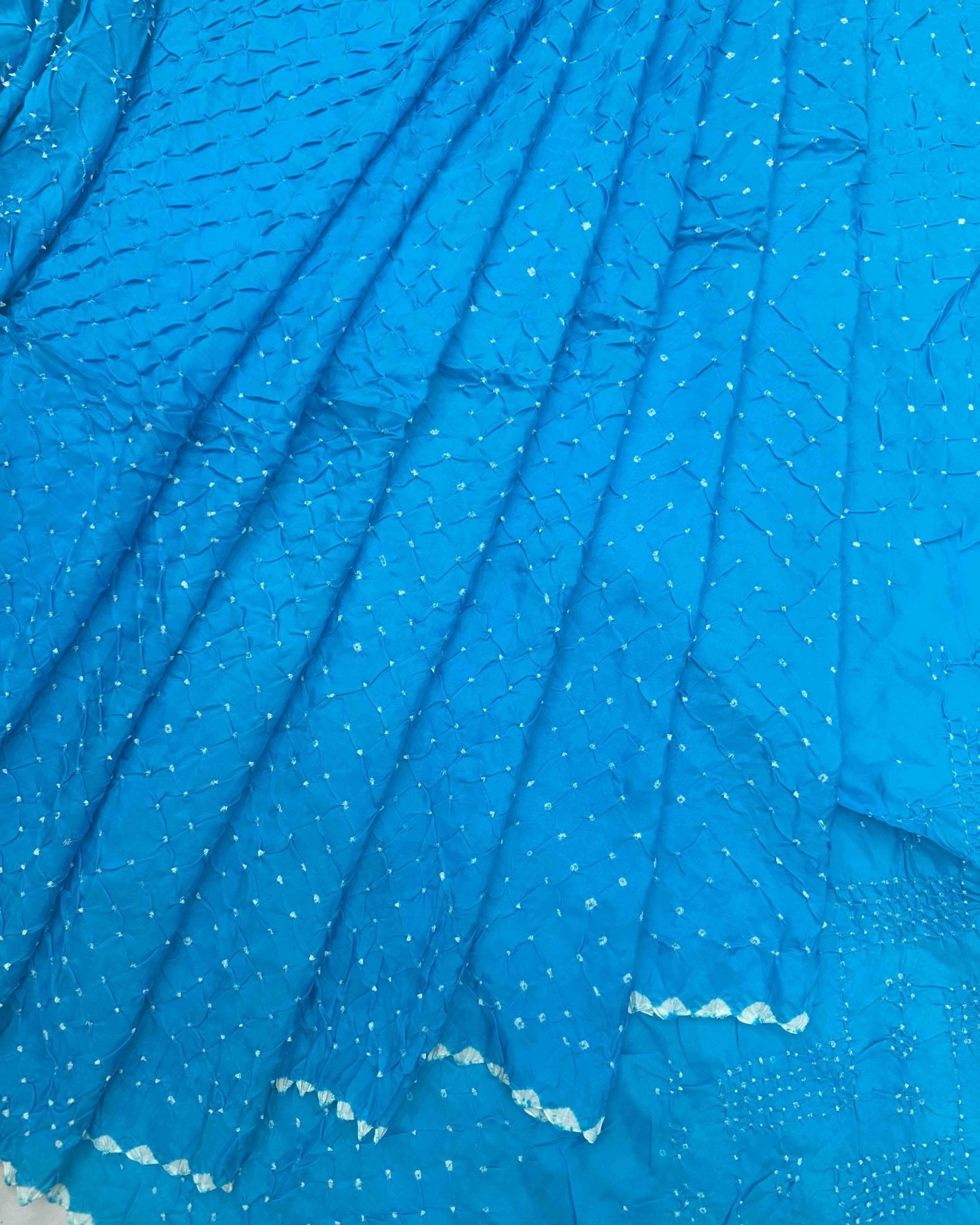Sky Blue Habotai Bandhani Saree - SindhoiPatolaArt