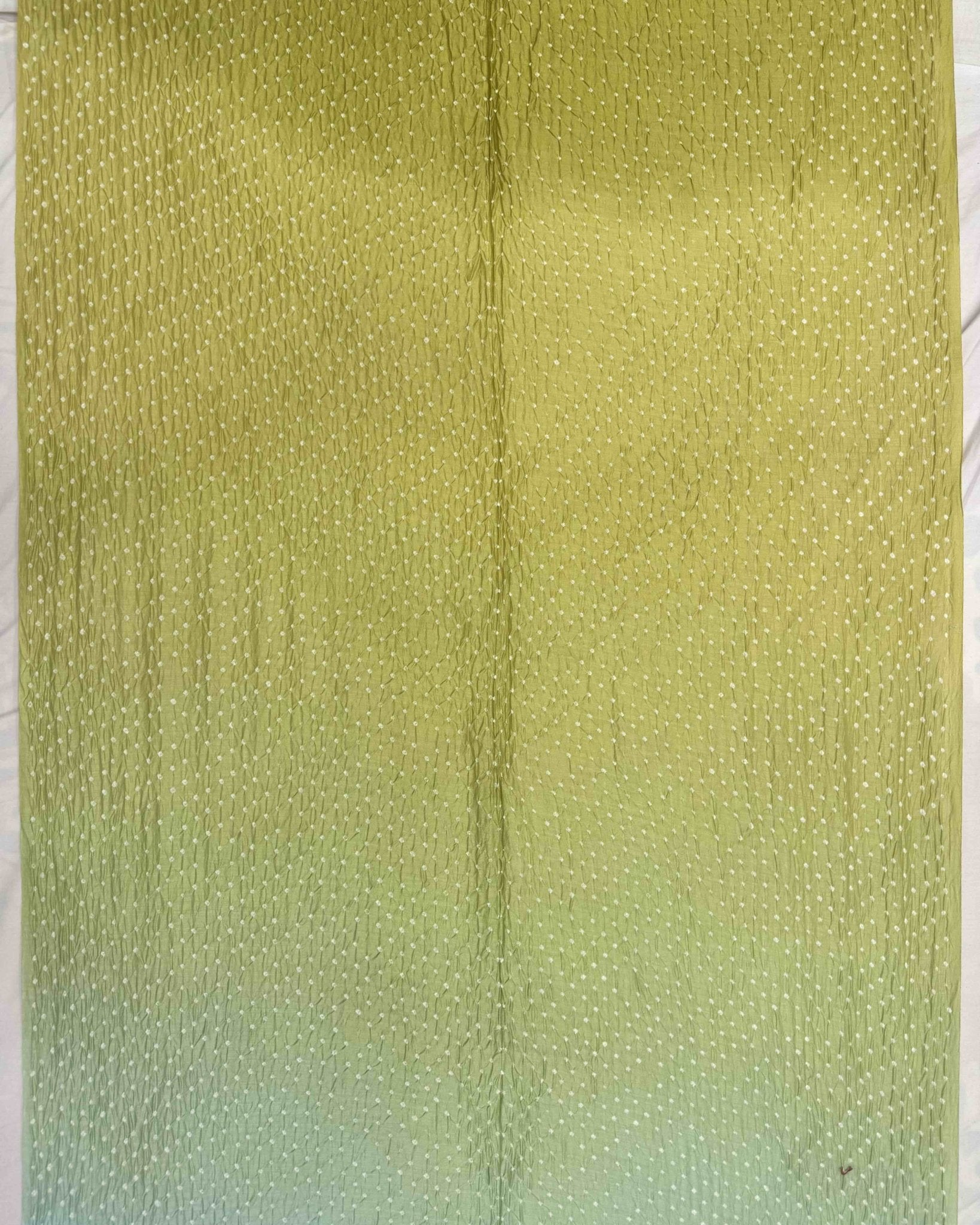 Sky Blue & Lemon Green Shaded Munga Silk Bandhani Saree - SindhoiPatolaArt