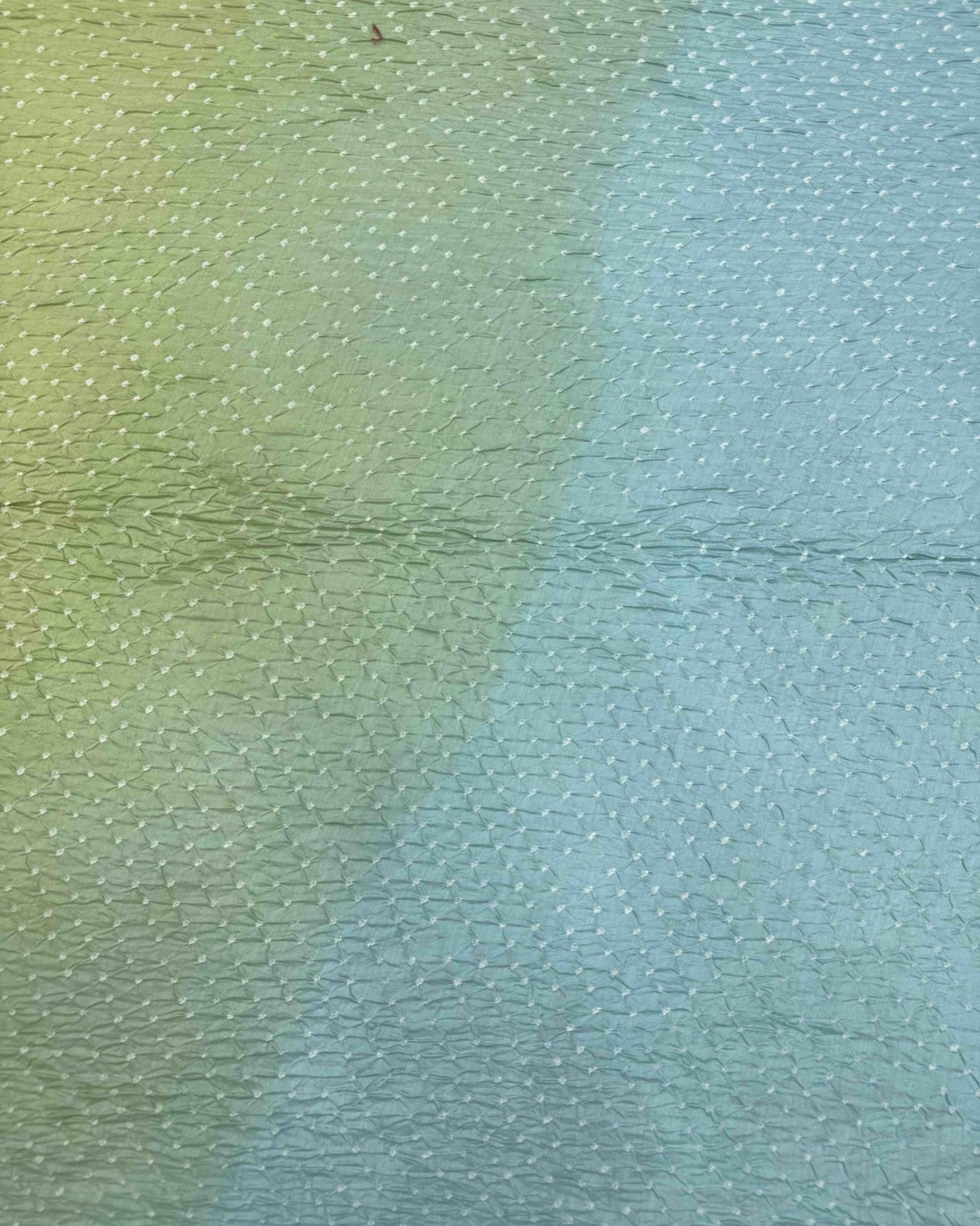 Sky Blue & Lemon Green Shaded Munga Silk Bandhani Saree - SindhoiPatolaArt