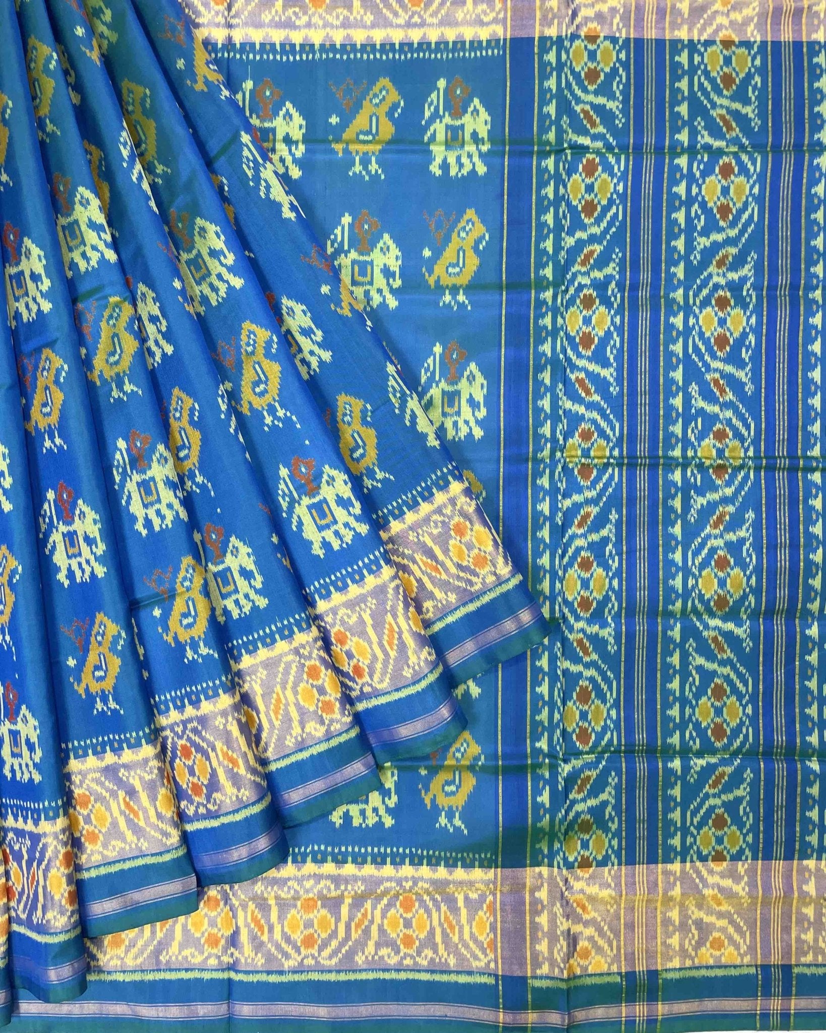 Sky Blue Narikunj Designer Patola Saree - SindhoiPatolaArt