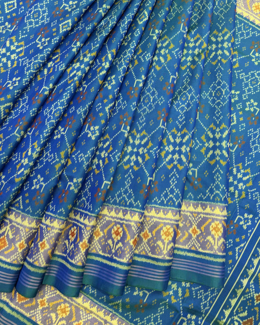 Sky Blue Navratan Patola Saree - SindhoiPatolaArt