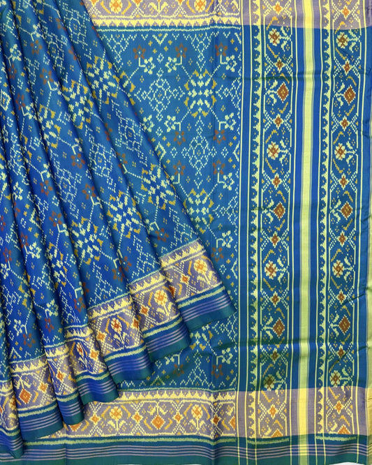Sky Blue Navratan Patola Saree - SindhoiPatolaArt