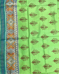 Sky Blue & Parrot Green Fancy Leaves Patola Saree - SindhoiPatolaArt