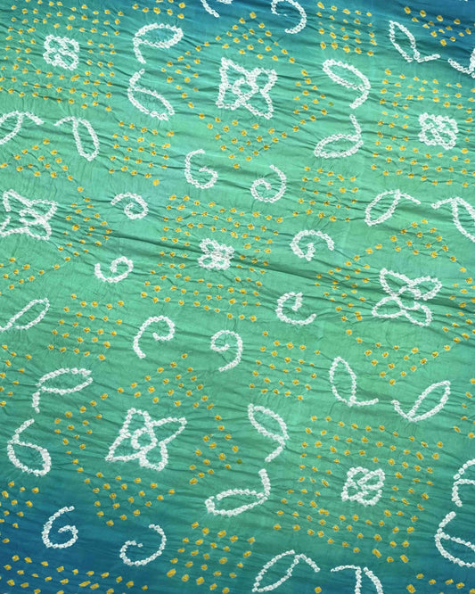 Sky Blue & Sea Green Shaded Gajji Silk Bandhani Saree - SindhoiPatolaArt