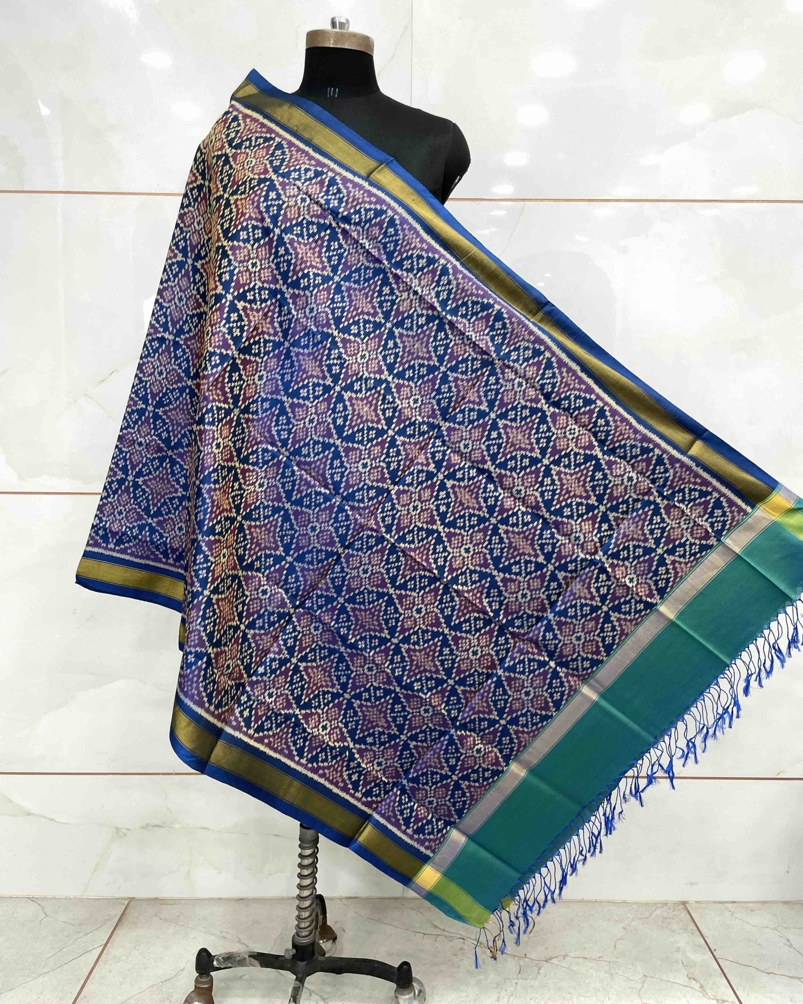 Sky Blue Solsitara Design Patola Dupatta - SindhoiPatolaArt