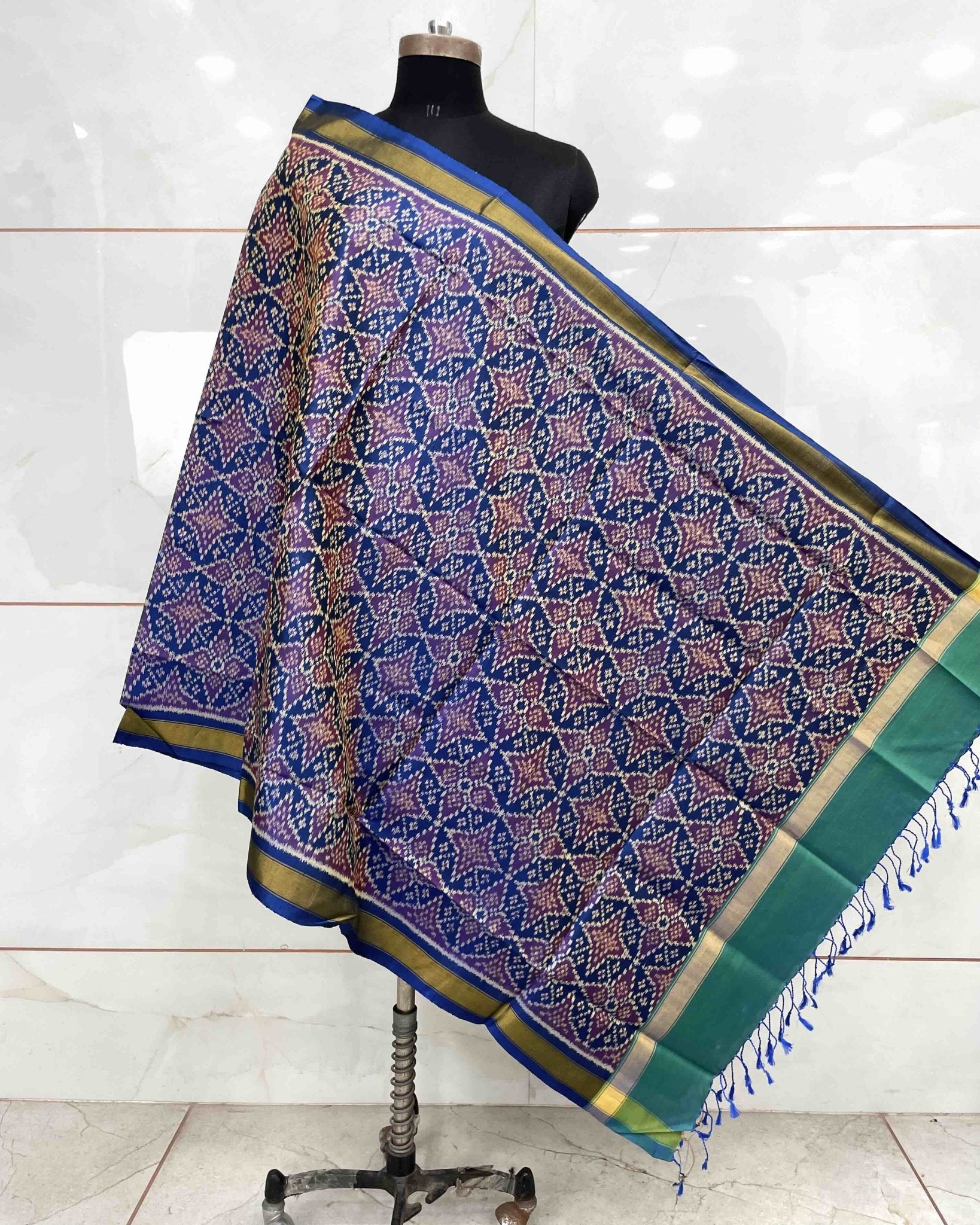 Sky Blue Solsitara Design Patola Dupatta - SindhoiPatolaArt