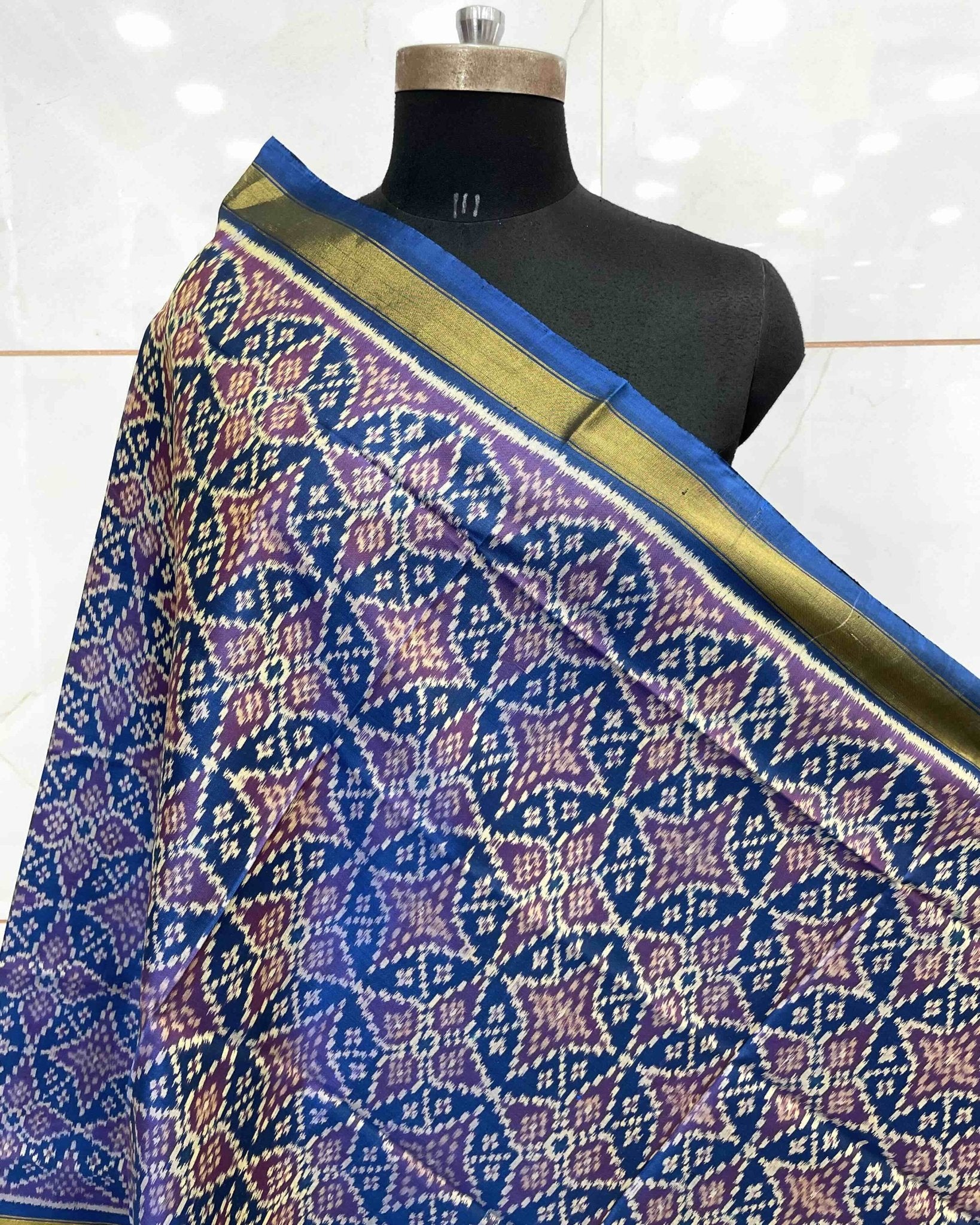 Sky Blue Solsitara Design Patola Dupatta - SindhoiPatolaArt