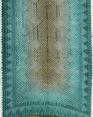 Sky & Yellowish Grey Shaded Muga Silk Pen Kamalkari Bandhani Saree - SindhoiPatolaArt