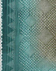 Sky & Yellowish Grey Shaded Muga Silk Pen Kamalkari Bandhani Saree - SindhoiPatolaArt