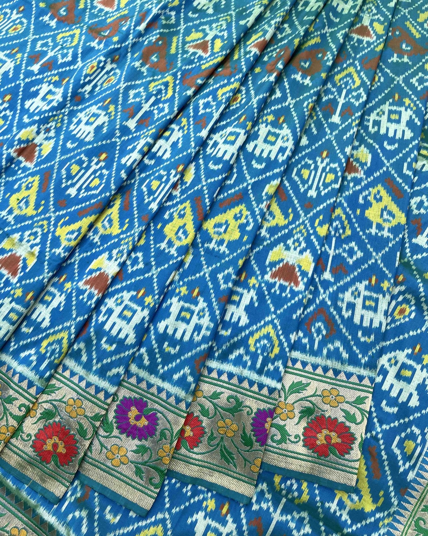 Steel Blue Colour Narikunj Design Patola Saree With Fancy Designer Zari Border And Pallu - SindhoiPatolaArt