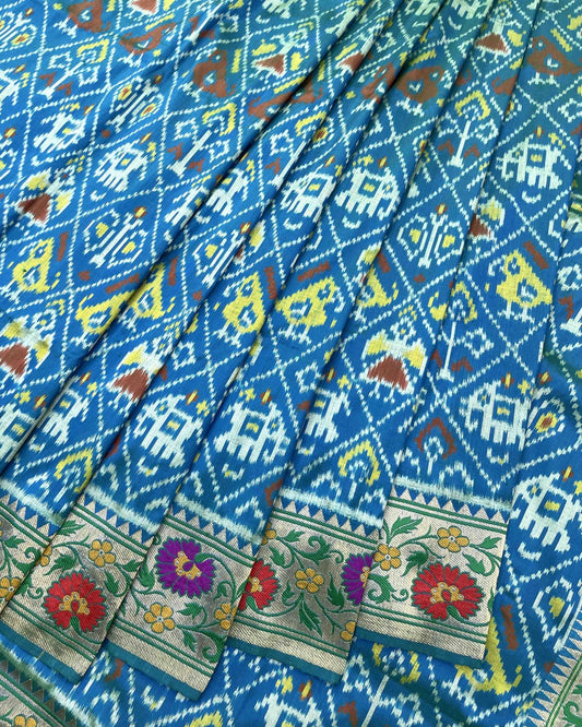 Steel Blue Colour Narikunj Design Patola Saree With Fancy Designer Zari Border And Pallu - SindhoiPatolaArt
