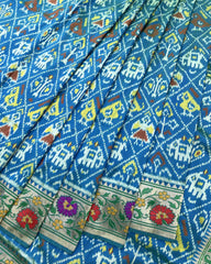 Steel Blue Colour Narikunj Design Patola Saree With Fancy Designer Zari Border And Pallu - SindhoiPatolaArt