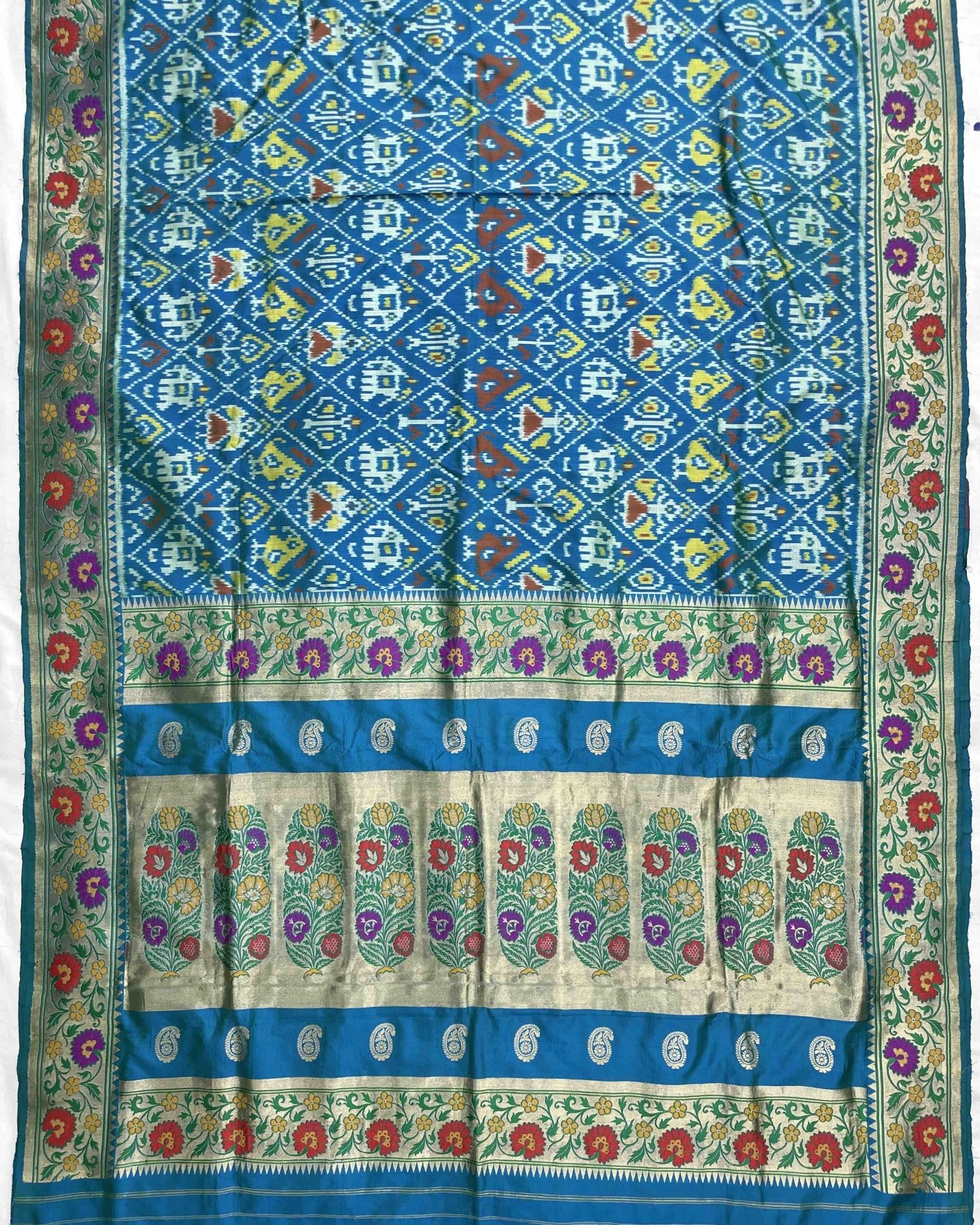 Steel Blue Colour Narikunj Design Patola Saree With Fancy Designer Zari Border And Pallu - SindhoiPatolaArt