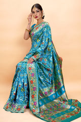 Steel Blue Colour Narikunj Design Patola Saree With Fancy Designer Zari Border And Pallu - SindhoiPatolaArt
