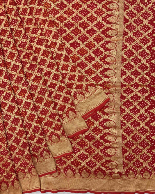 Tomato Red Georgette Bandhani Saree - SindhoiPatolaArt