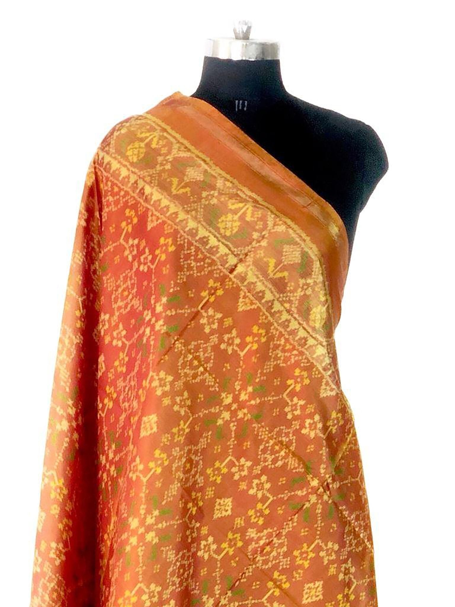 Traditional Navratna design in Mustard yellow colour Dupatta - SindhoiPatolaArt