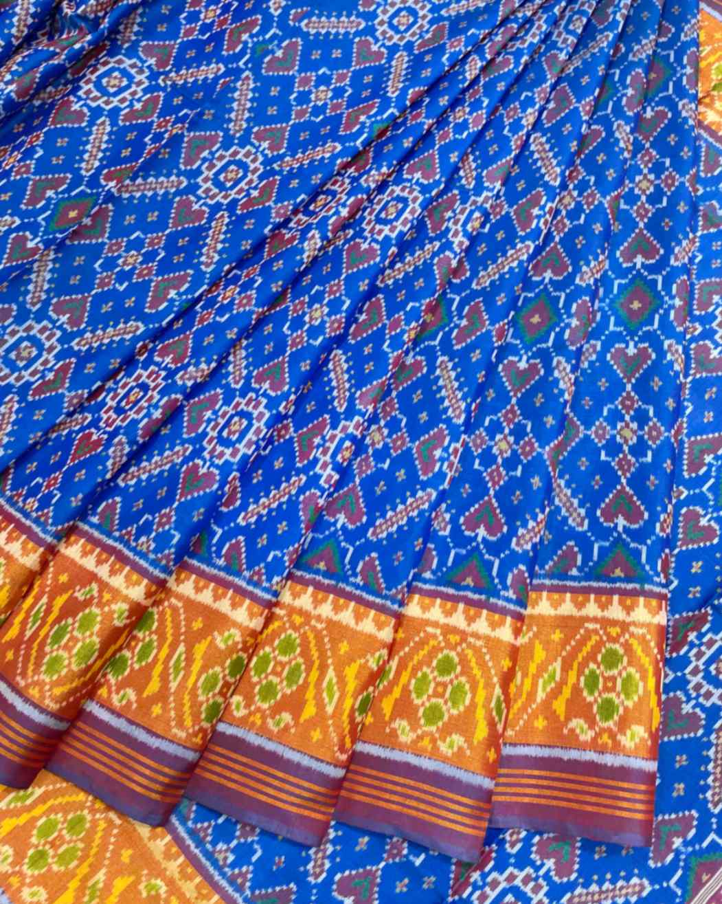 Turquoise & Blue Manekchowk Designer Patola Saree - SindhoiPatolaArt