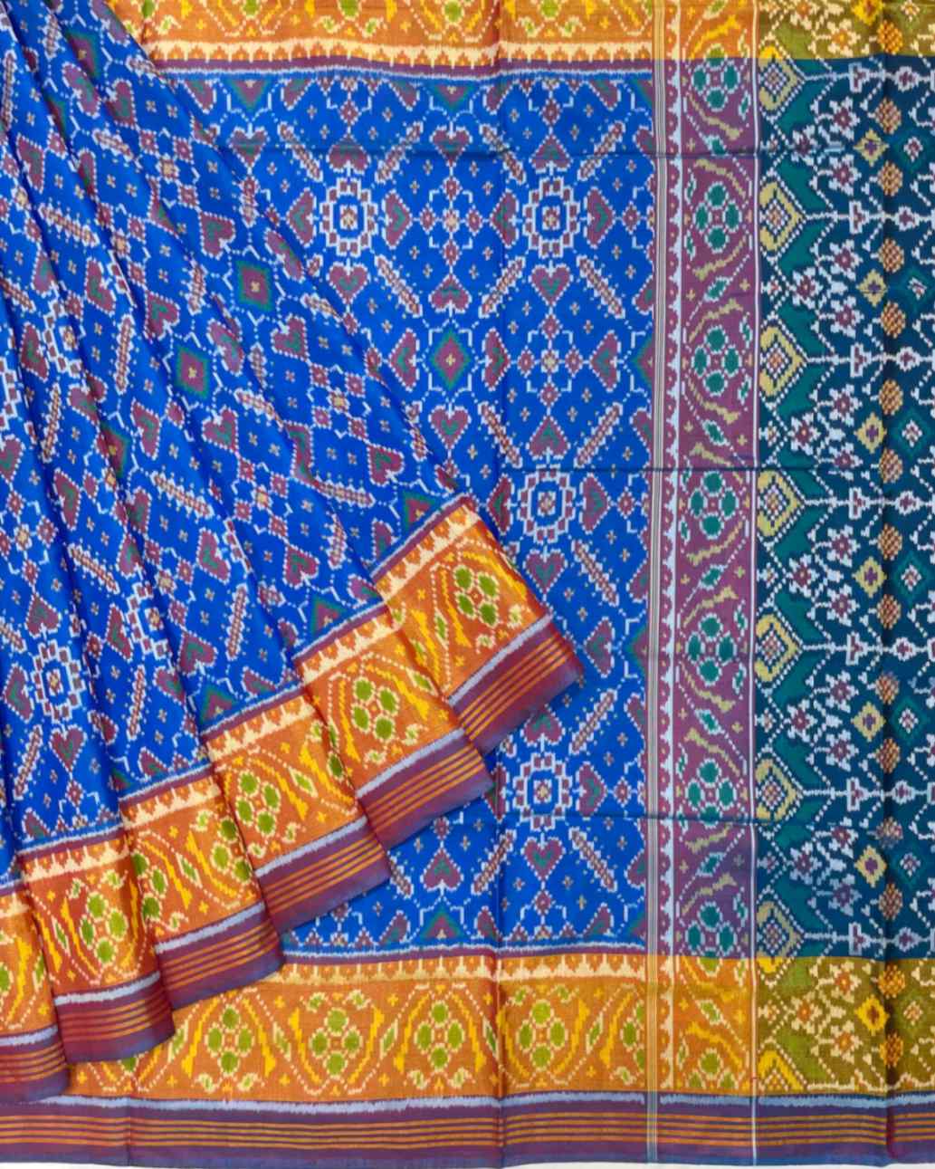 Turquoise & Blue Manekchowk Designer Patola Saree - SindhoiPatolaArt