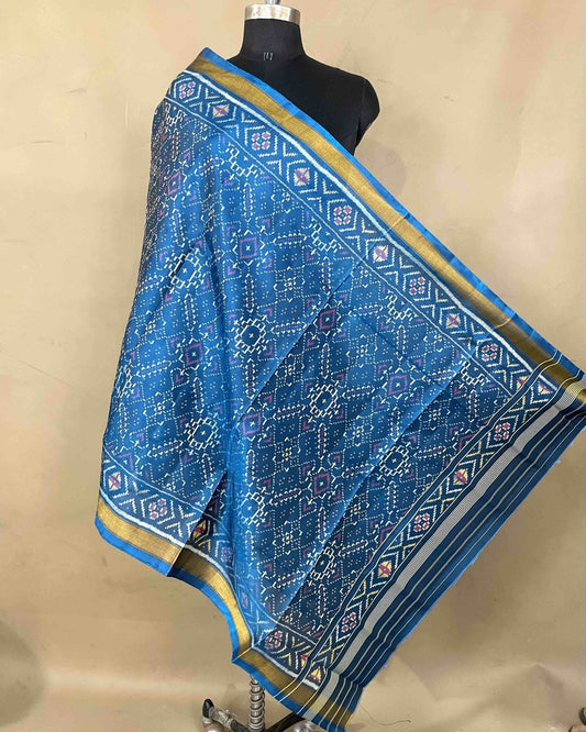 Turquoise Blue Manekchowk Patola Dupatta - SindhoiPatolaArt