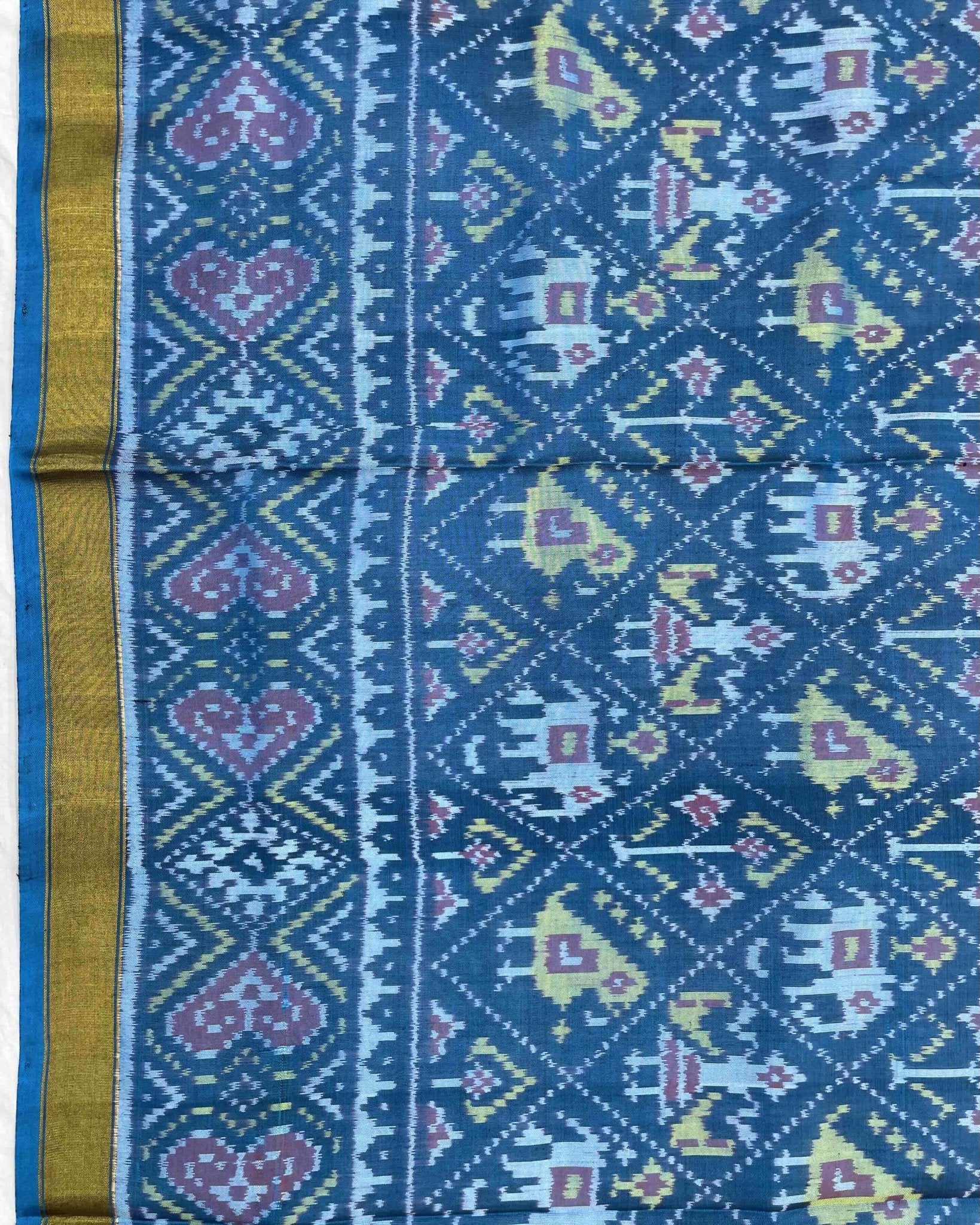 Turquoise Blue Narikunj Patola Saree - SindhoiPatolaArt