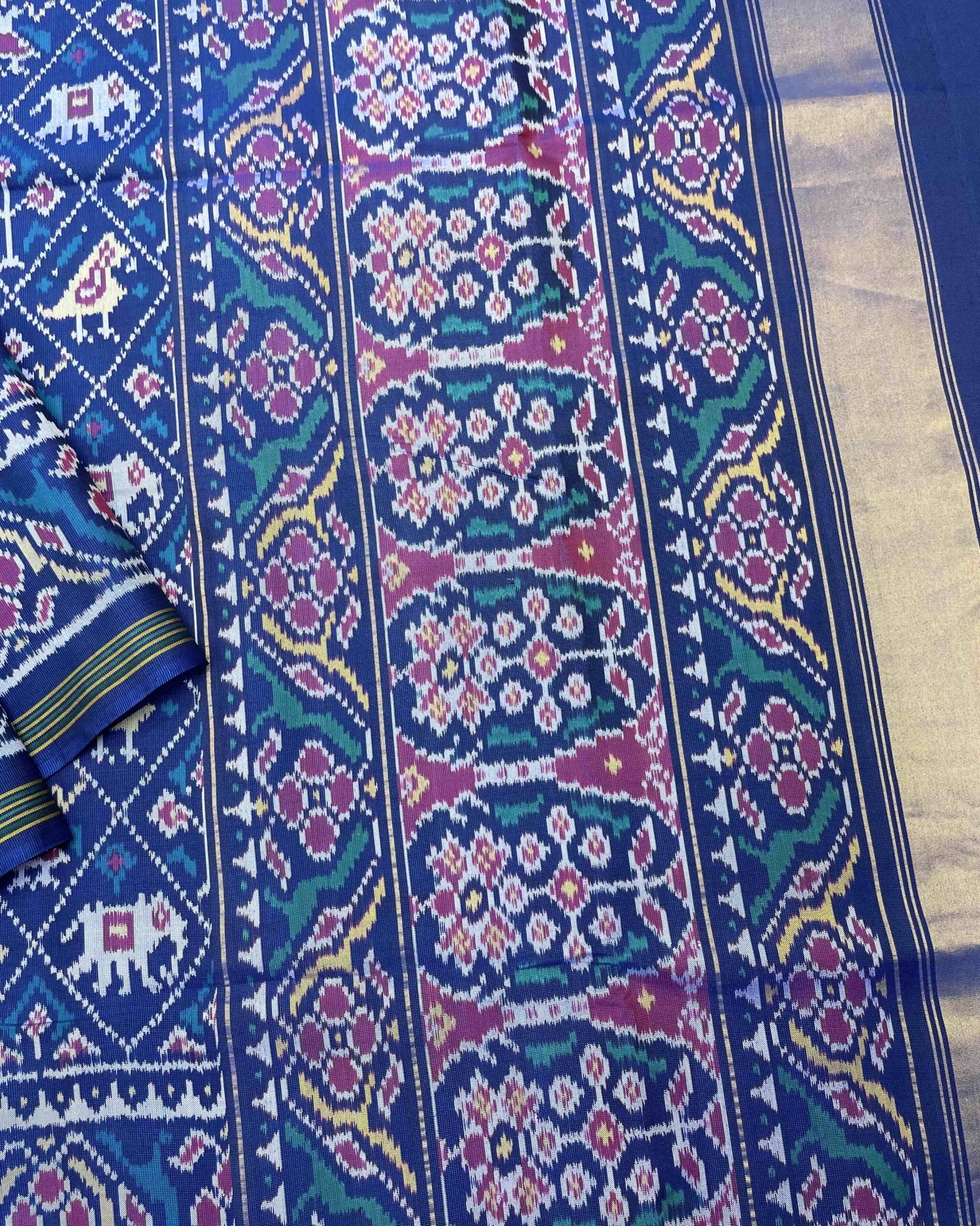 Turquoise Blue Narikunj Patola Saree - SindhoiPatolaArt