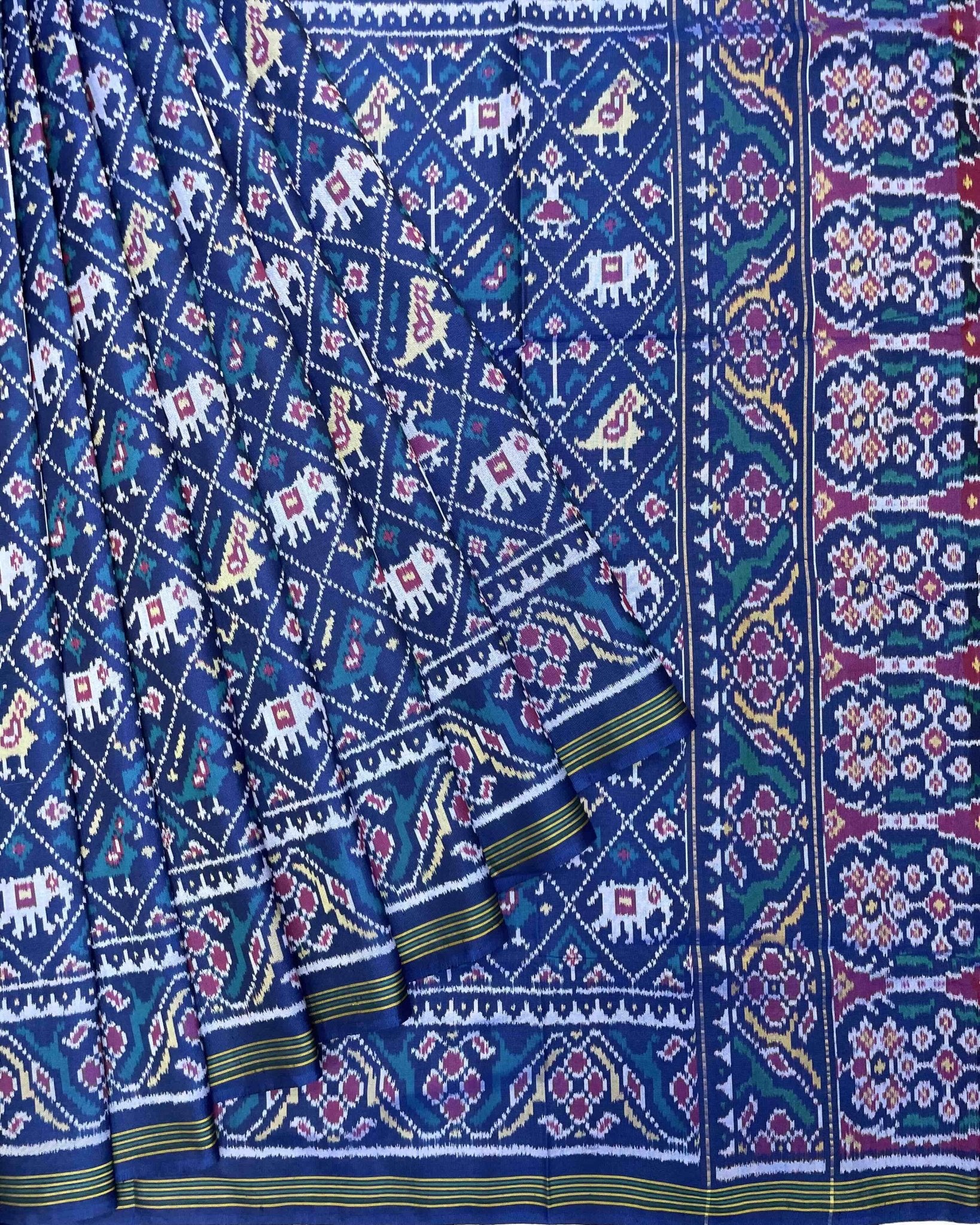 Turquoise Blue Narikunj Patola Saree - SindhoiPatolaArt