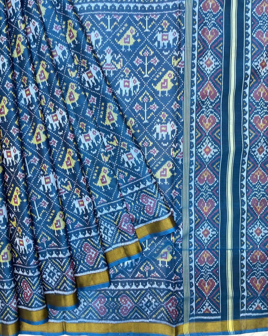 Turquoise Blue Narikunj Patola Saree - SindhoiPatolaArt