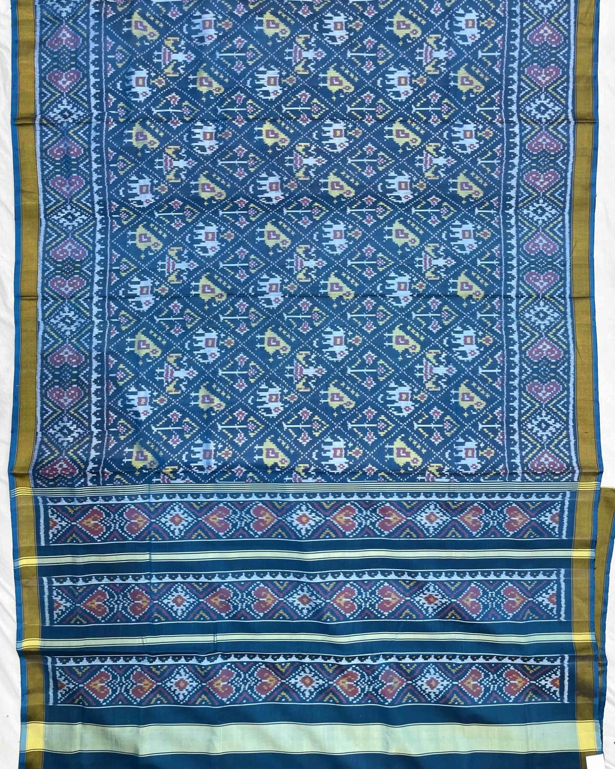Turquoise Blue Narikunj Patola Saree - SindhoiPatolaArt