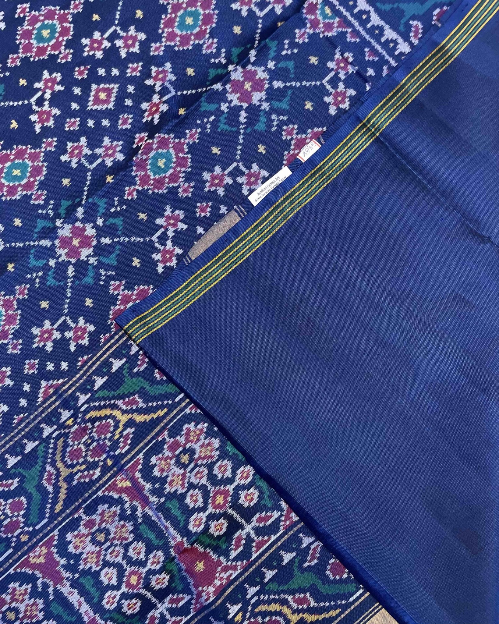 Turquoise Blue Navratan Patola Saree - SindhoiPatolaArt
