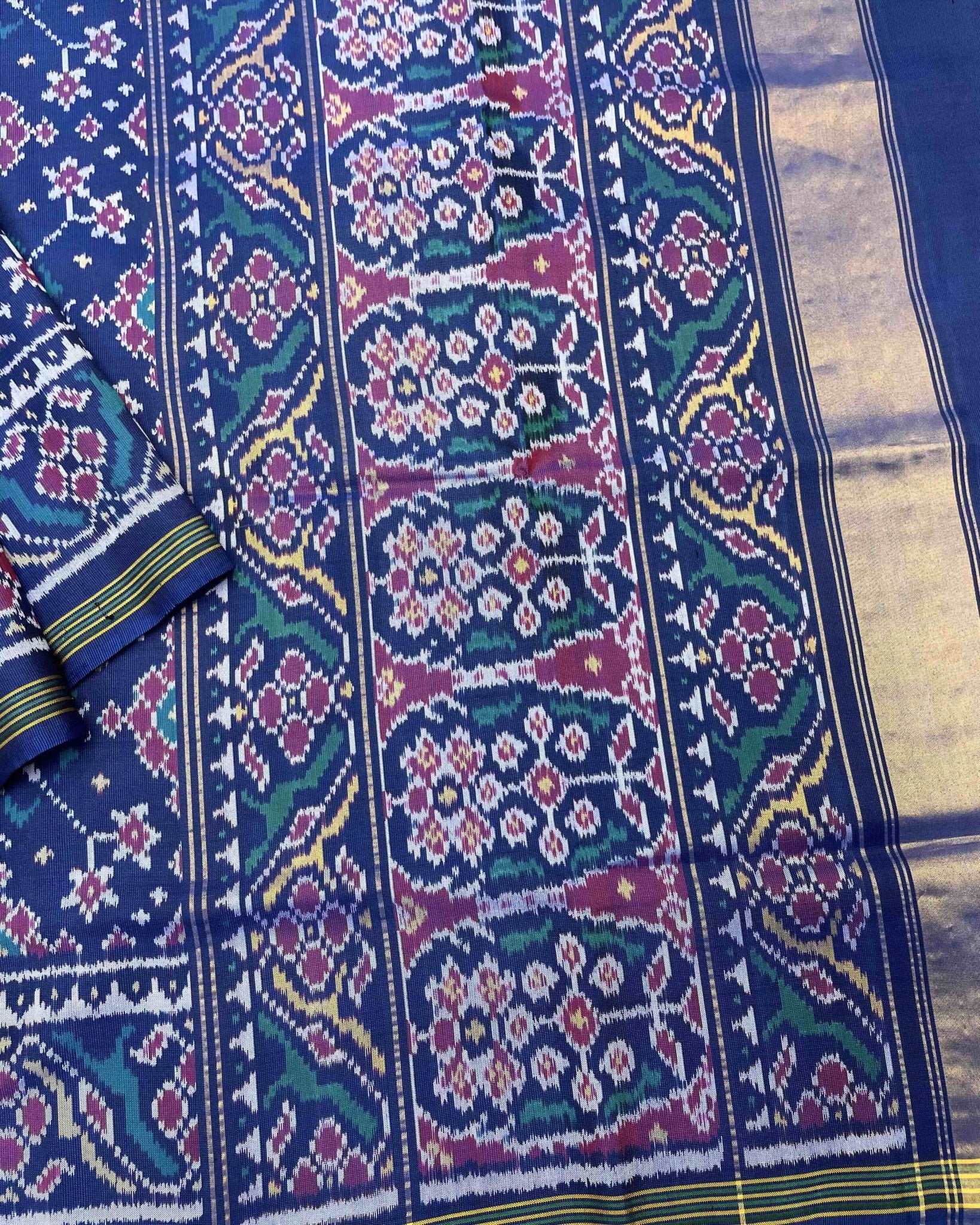 Turquoise Blue Navratan Patola Saree - SindhoiPatolaArt