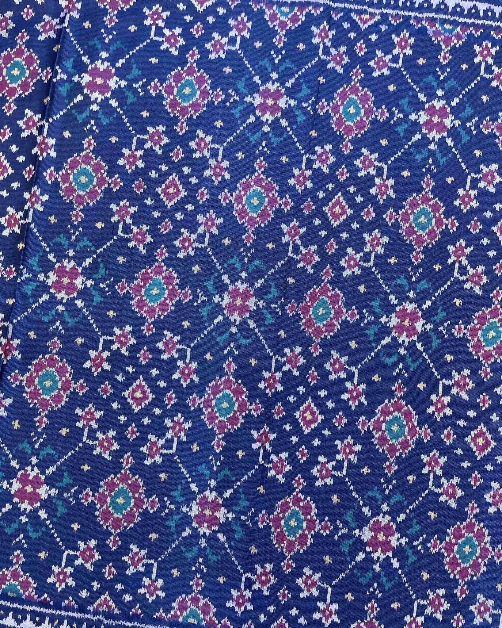 Turquoise Blue Navratan Patola Saree - SindhoiPatolaArt