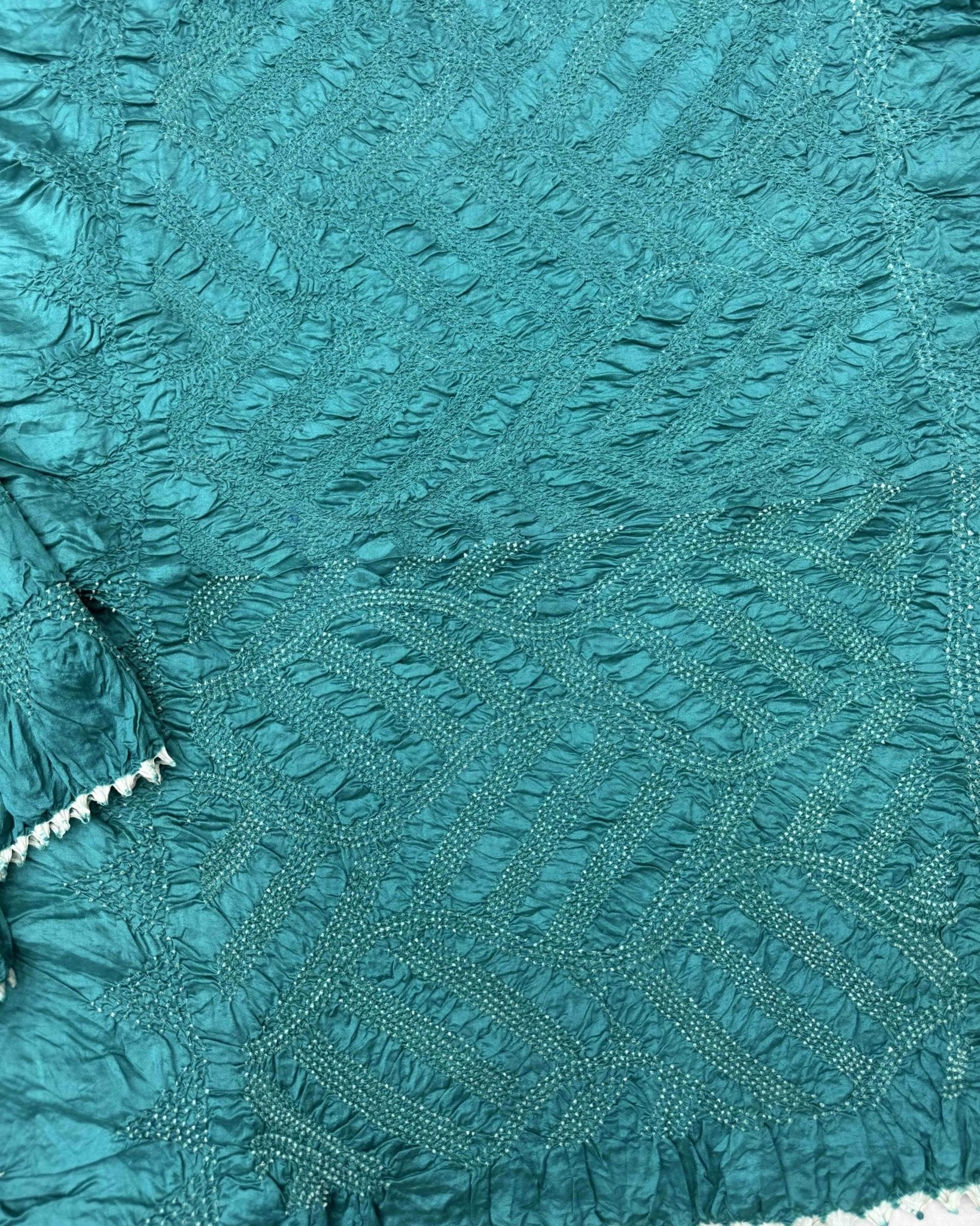 Turquoise & Brown Shaded Chiniya Bandhani Saree - SindhoiPatolaArt