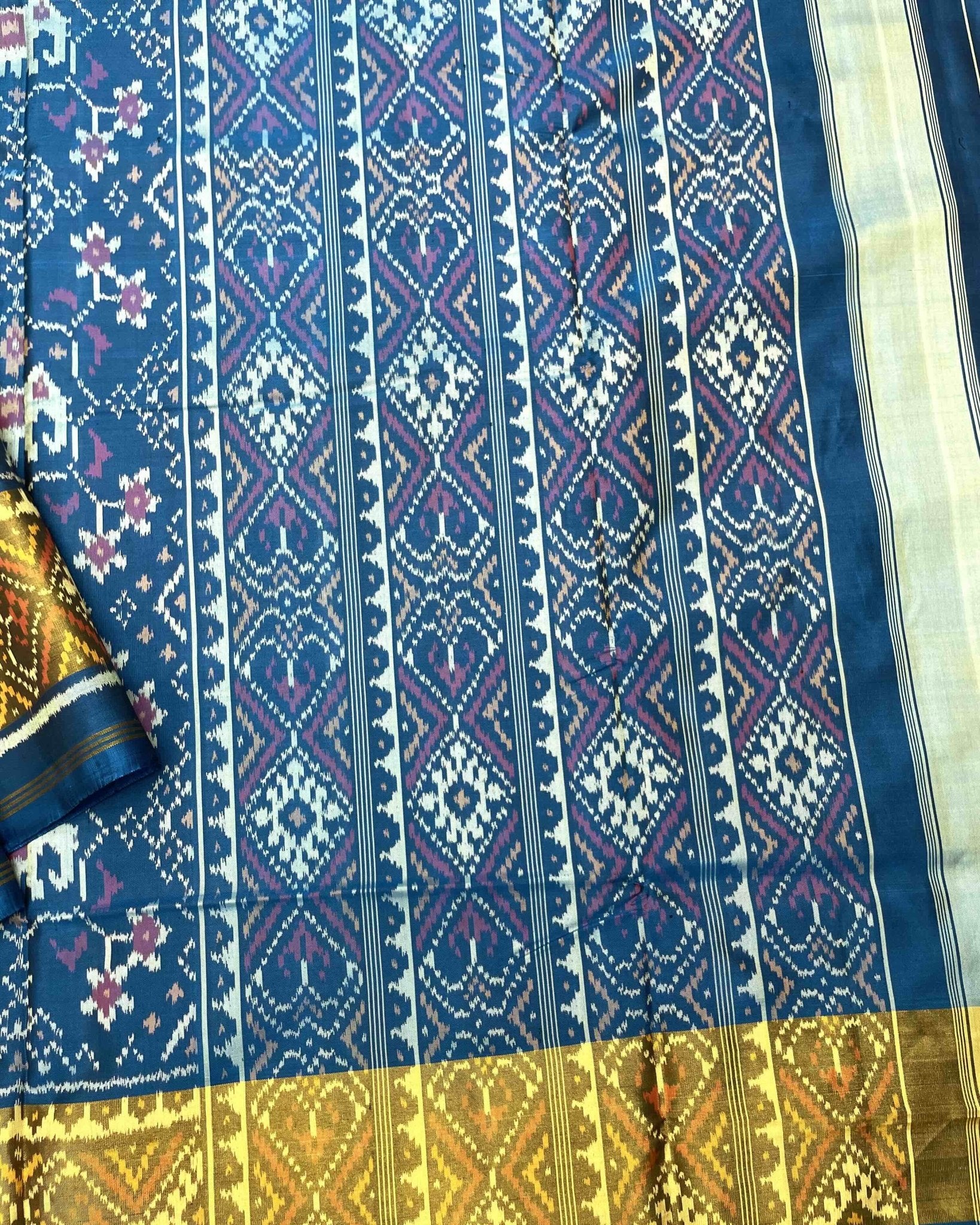 Turquoise Navratan Elephant Patola Saree - SindhoiPatolaArt