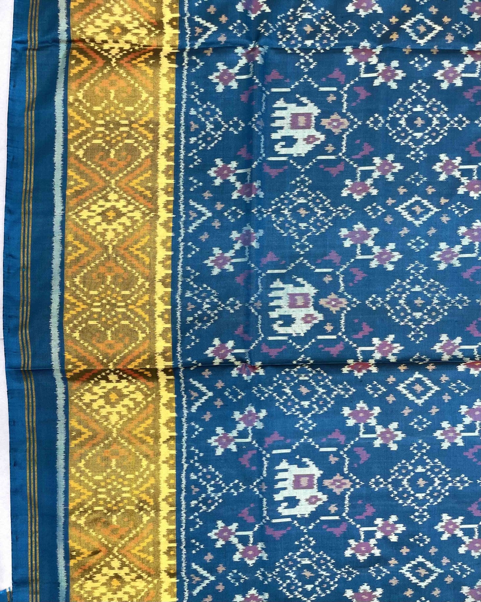 Turquoise Navratan Elephant Patola Saree - SindhoiPatolaArt