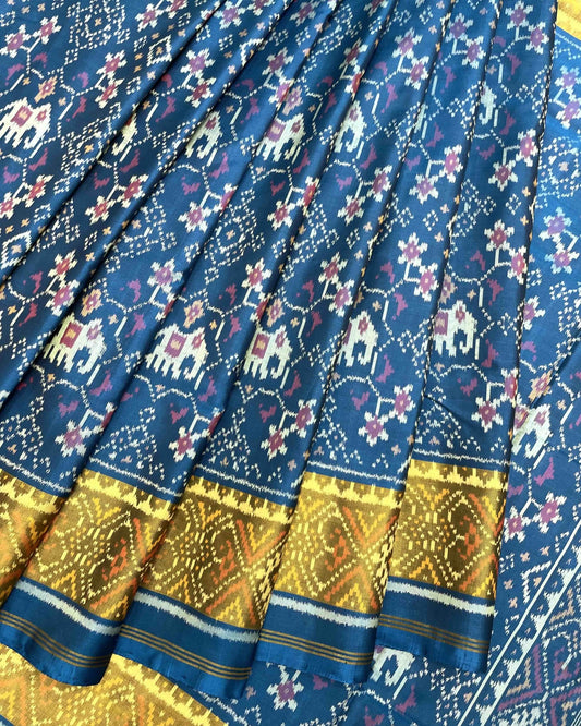 Turquoise Navratan Elephant Patola Saree - SindhoiPatolaArt