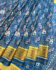 Turquoise Navratan Elephant Patola Saree - SindhoiPatolaArt