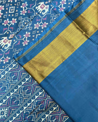 Turquoise Navratan Elephant Patola Saree - SindhoiPatolaArt