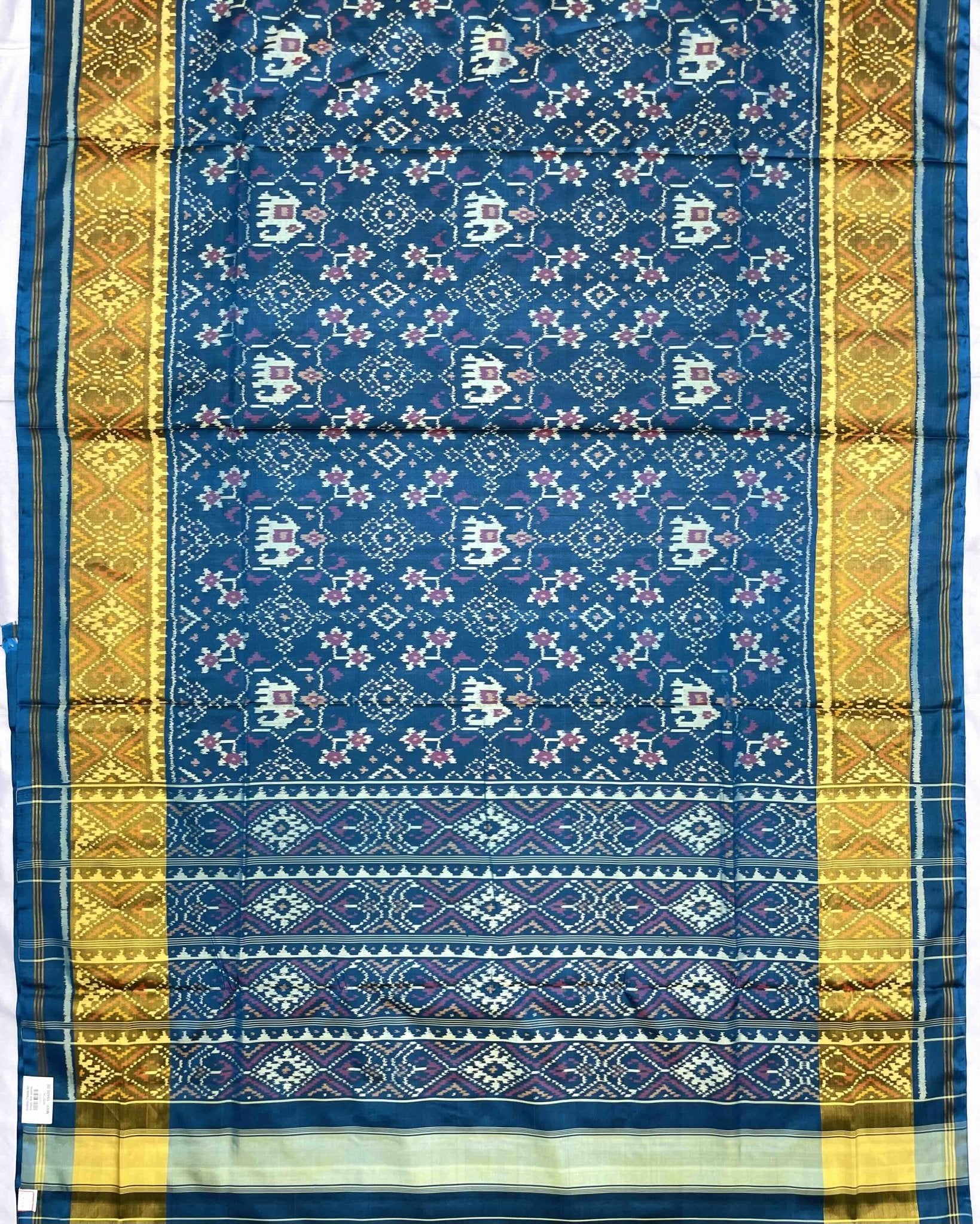 Turquoise Navratan Elephant Patola Saree - SindhoiPatolaArt