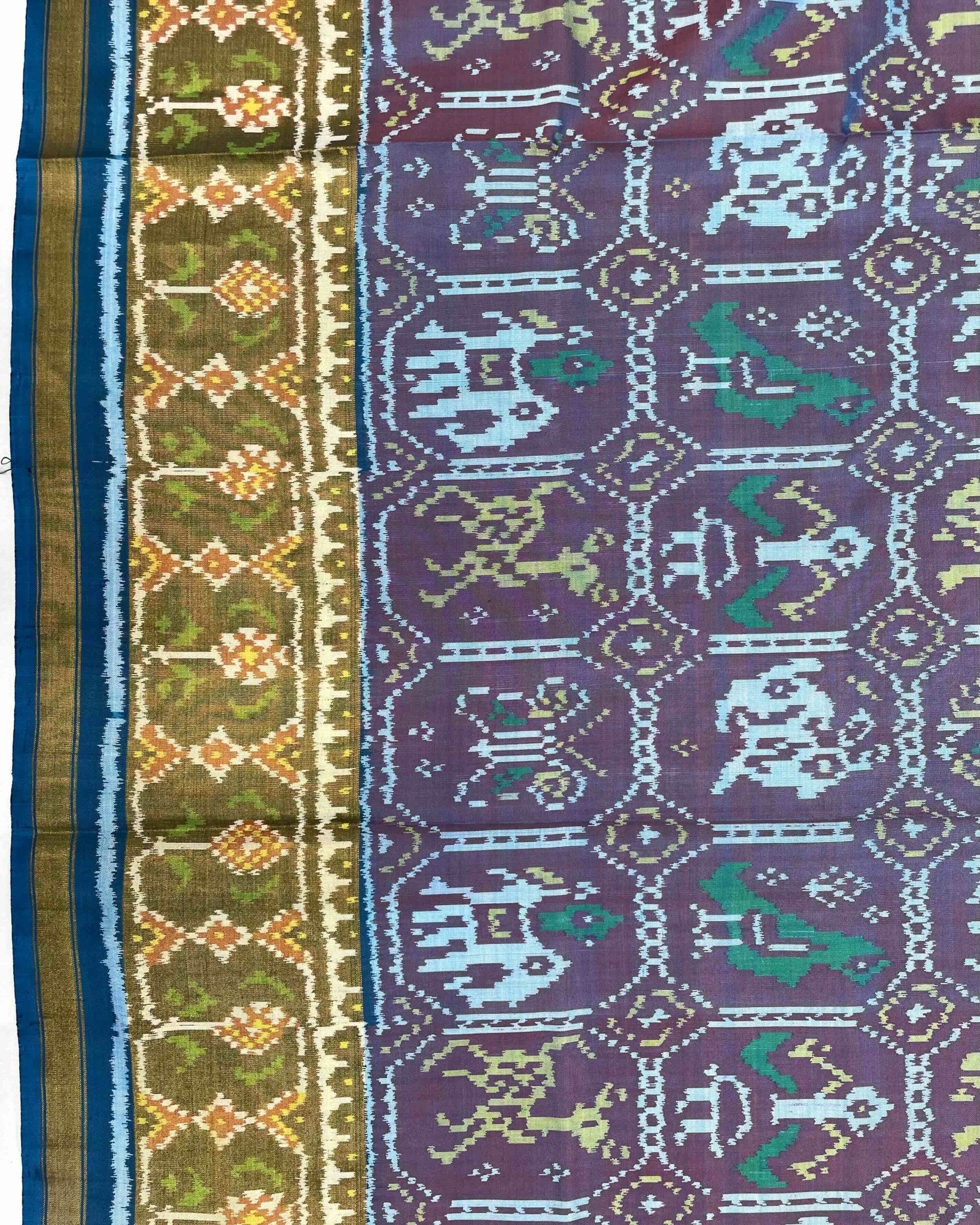 Turquoise & Onion Narikunj Patola Saree - SindhoiPatolaArt