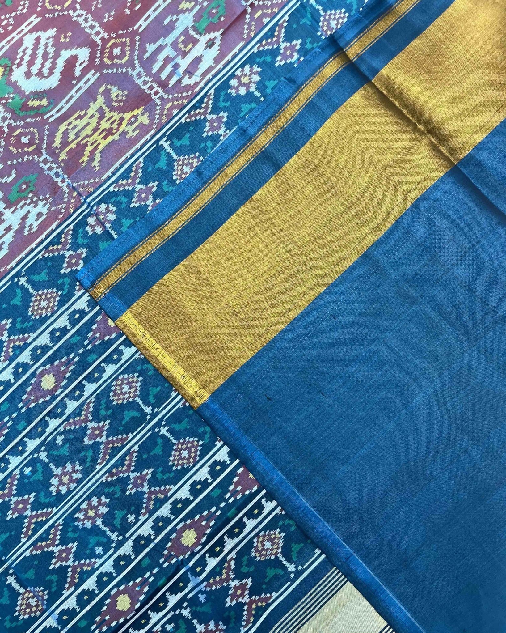 Turquoise & Onion Narikunj Patola Saree - SindhoiPatolaArt