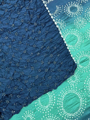 Turquoise & Sea Green Chiniya Bandhani Saree - SindhoiPatolaArt